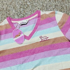 Peter Alexander Pastel Striped V-Neck pajama Pink, Cream, Blue S